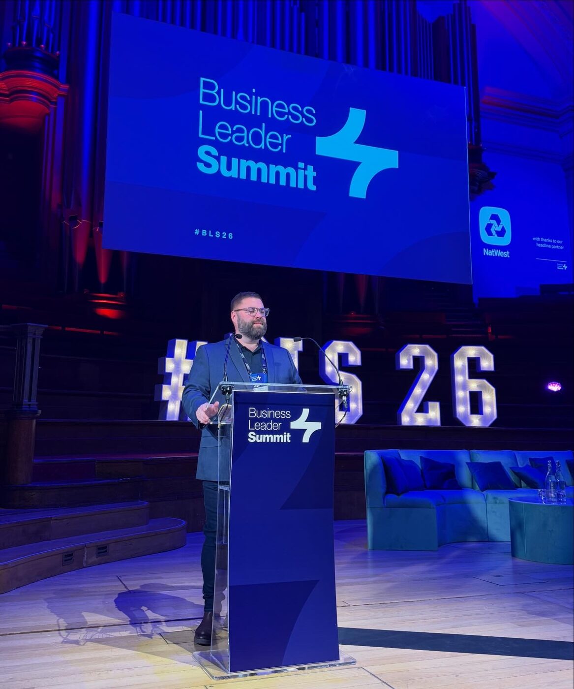 Shaun Prime on stage at the Business Leader Summit